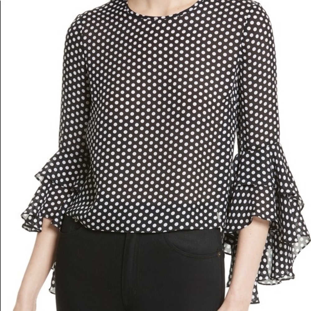 Milly black and white polka dot blouse 100% silk!